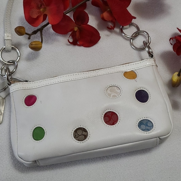 RARE Coach Leather Clutch White Dottie Rainbow